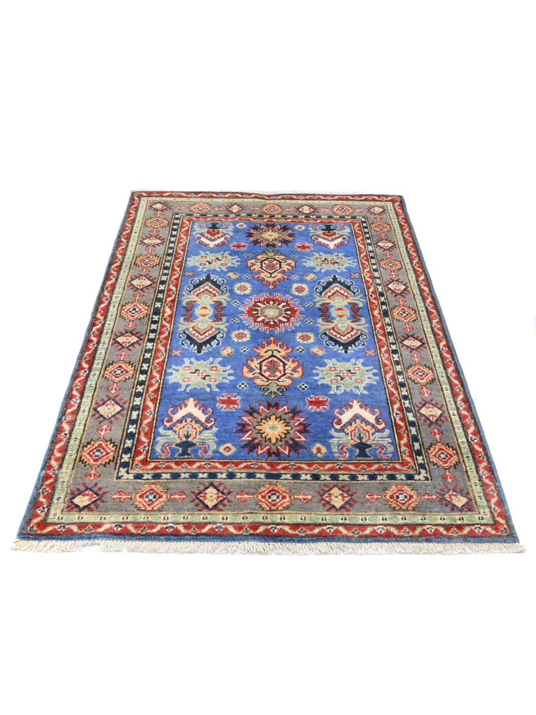Hand-knotted Kazak Fine wool rug from Afghanistan in blue and red