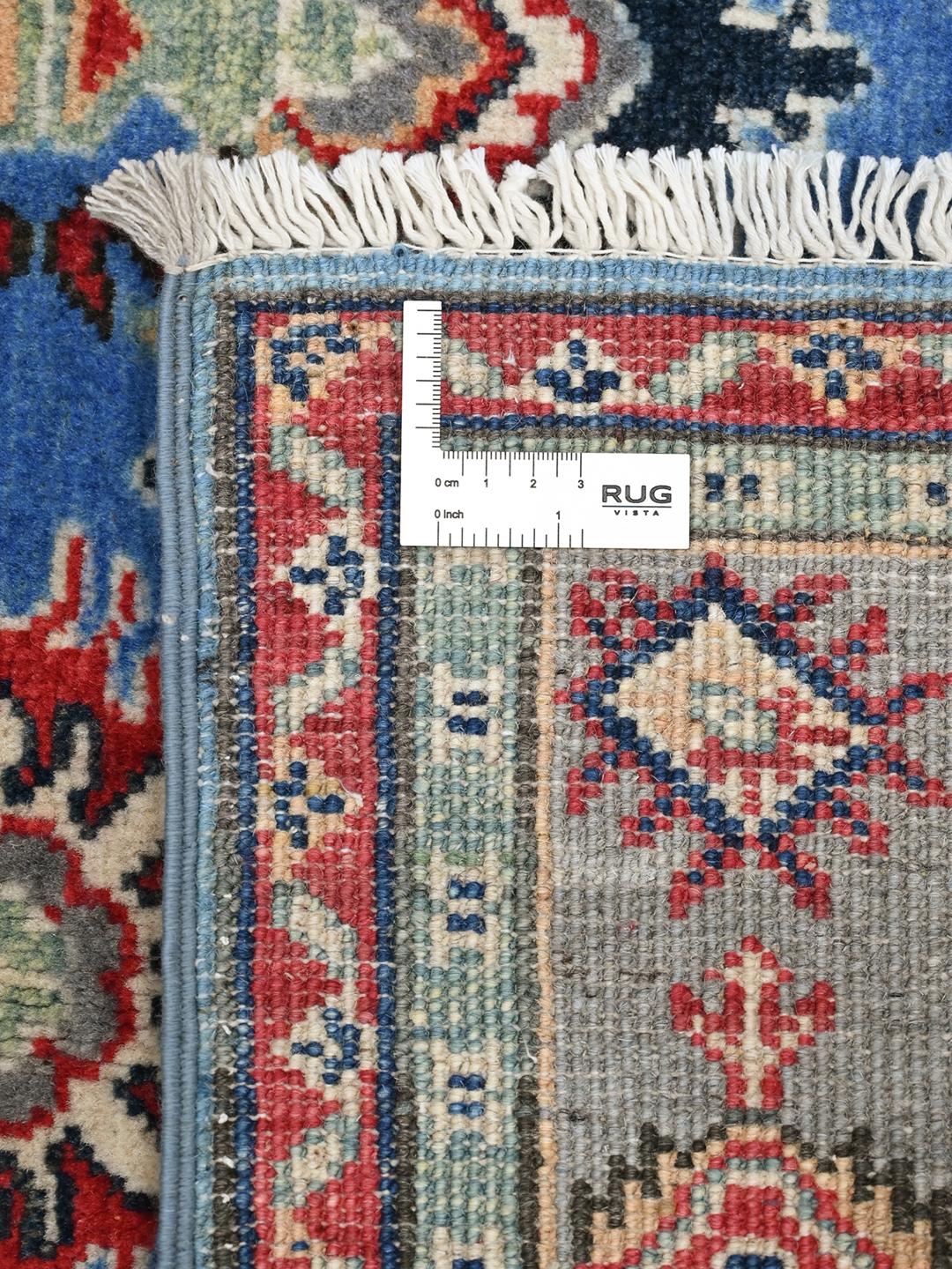 Hand-knotted Kazak Fine wool rug from Afghanistan in blue and red