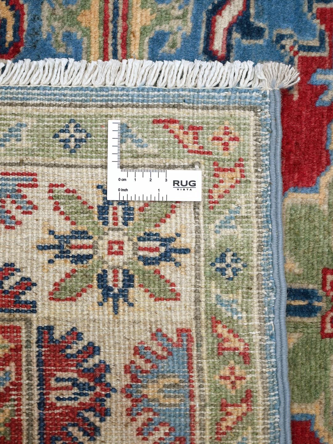 Handgeknoopt Kazak Fine wollen tapijt uit Afghanistan in blauw en meerkleurig