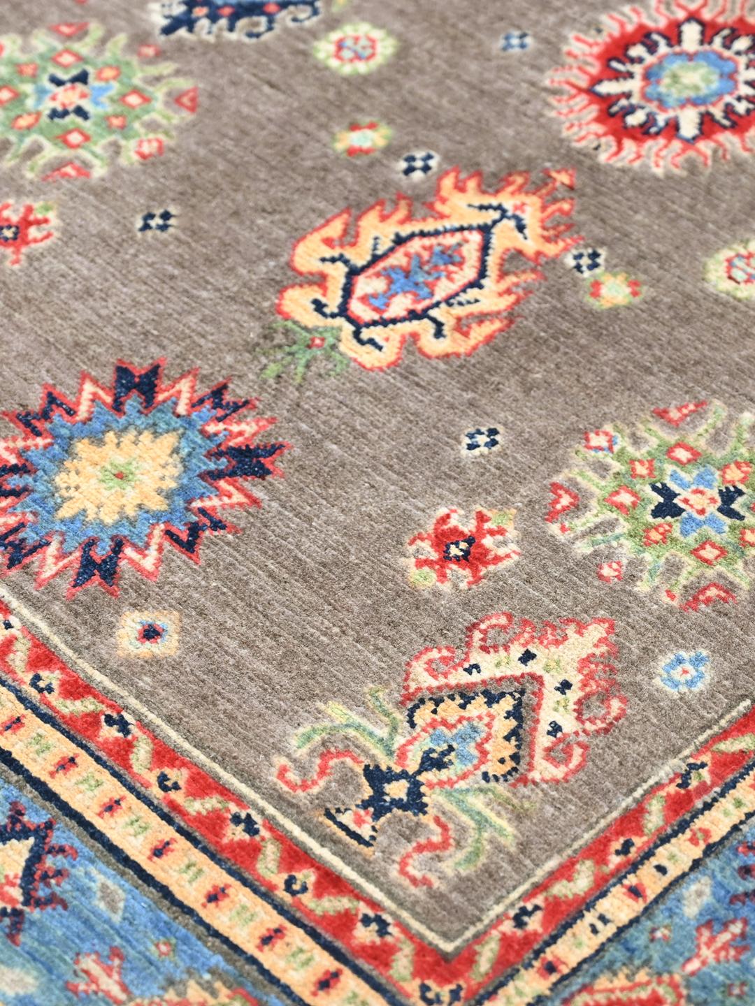 Handgeknüpfter Afghan Kazak Fine Teppich in Grau und Blau