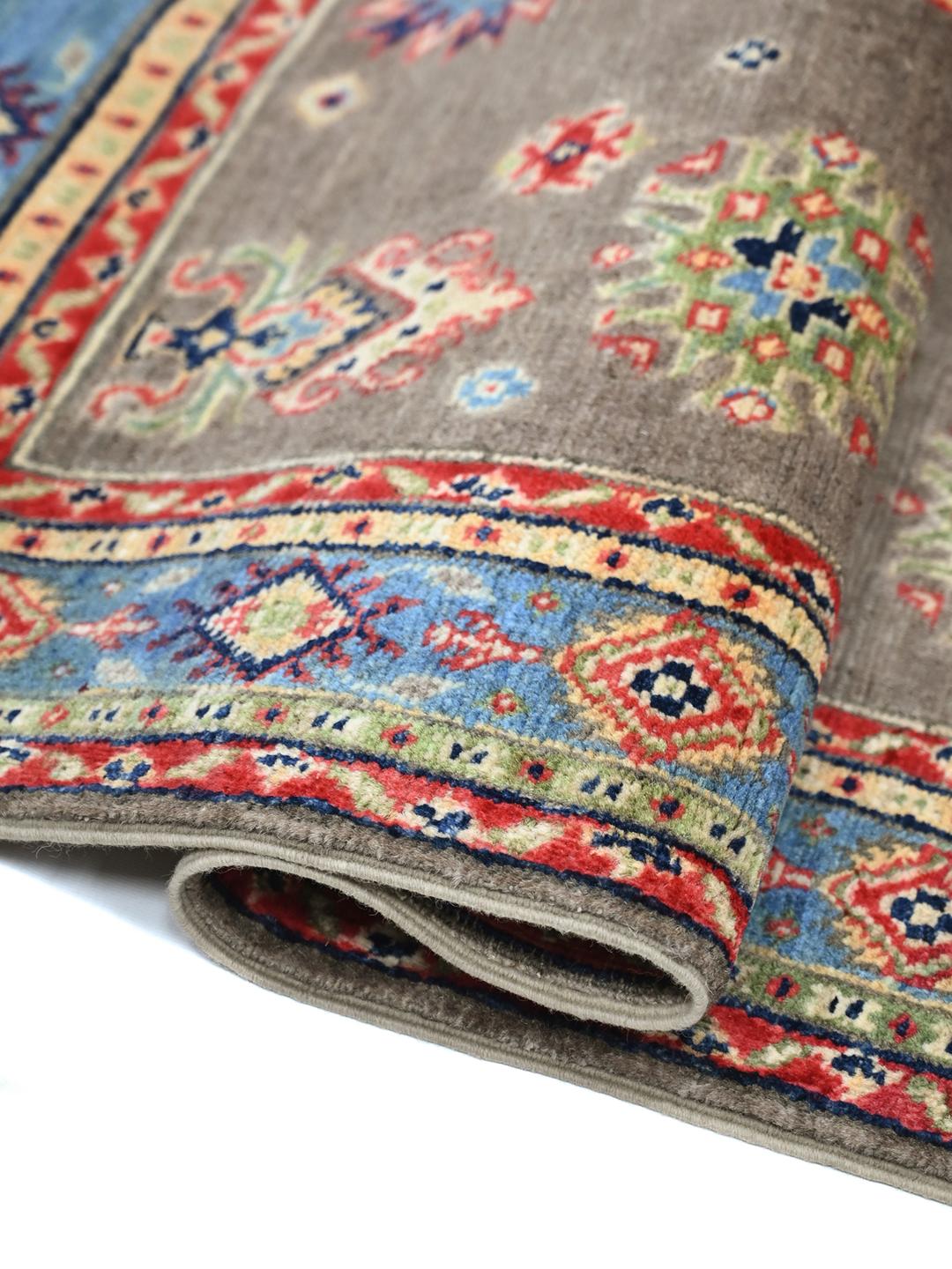 Handgeknüpfter Afghan Kazak Fine Teppich in Grau und Blau