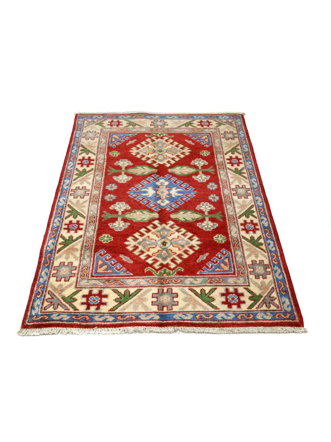 Hand-knotted Kazak Fine wool rug from Afghanistan in red and blue