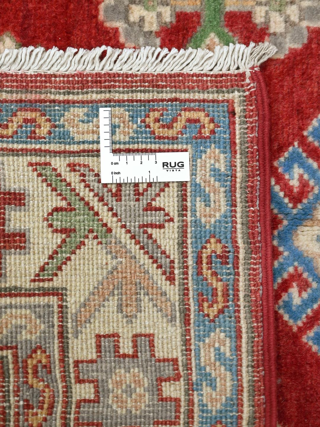 Hand-knotted Kazak Fine wool rug from Afghanistan in red and blue