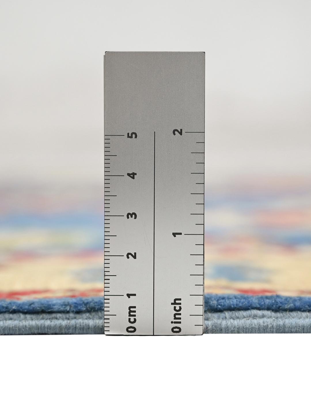 Handgeknoopt Kazak Fine wollen vloerkleed in blauw en rood uit Afghanistan