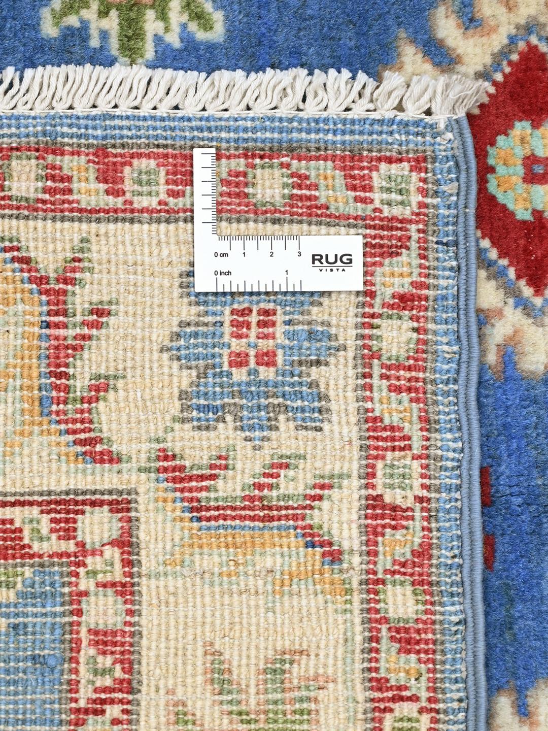 Handgeknoopt Kazak Fine wollen vloerkleed in blauw en rood uit Afghanistan