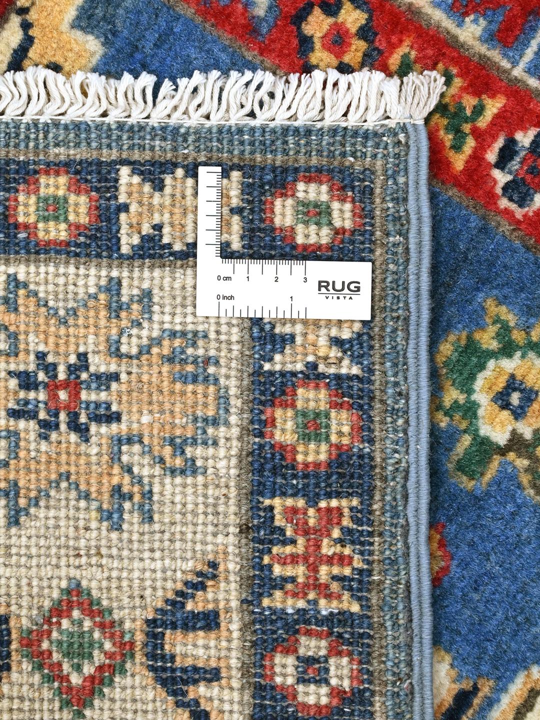 Handgeknoopt Kazak Fine tapijt uit Afghanistan in blauw en meerkleurig