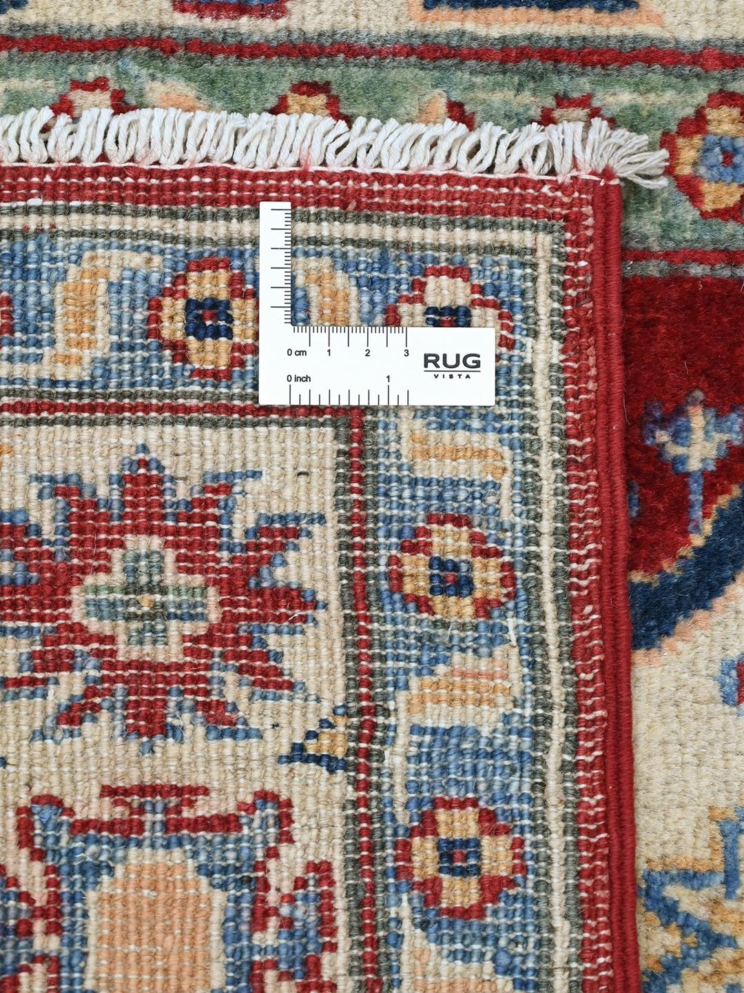 Hand-knotted Kazak Fine wool rug in red and blue from Afghanistan