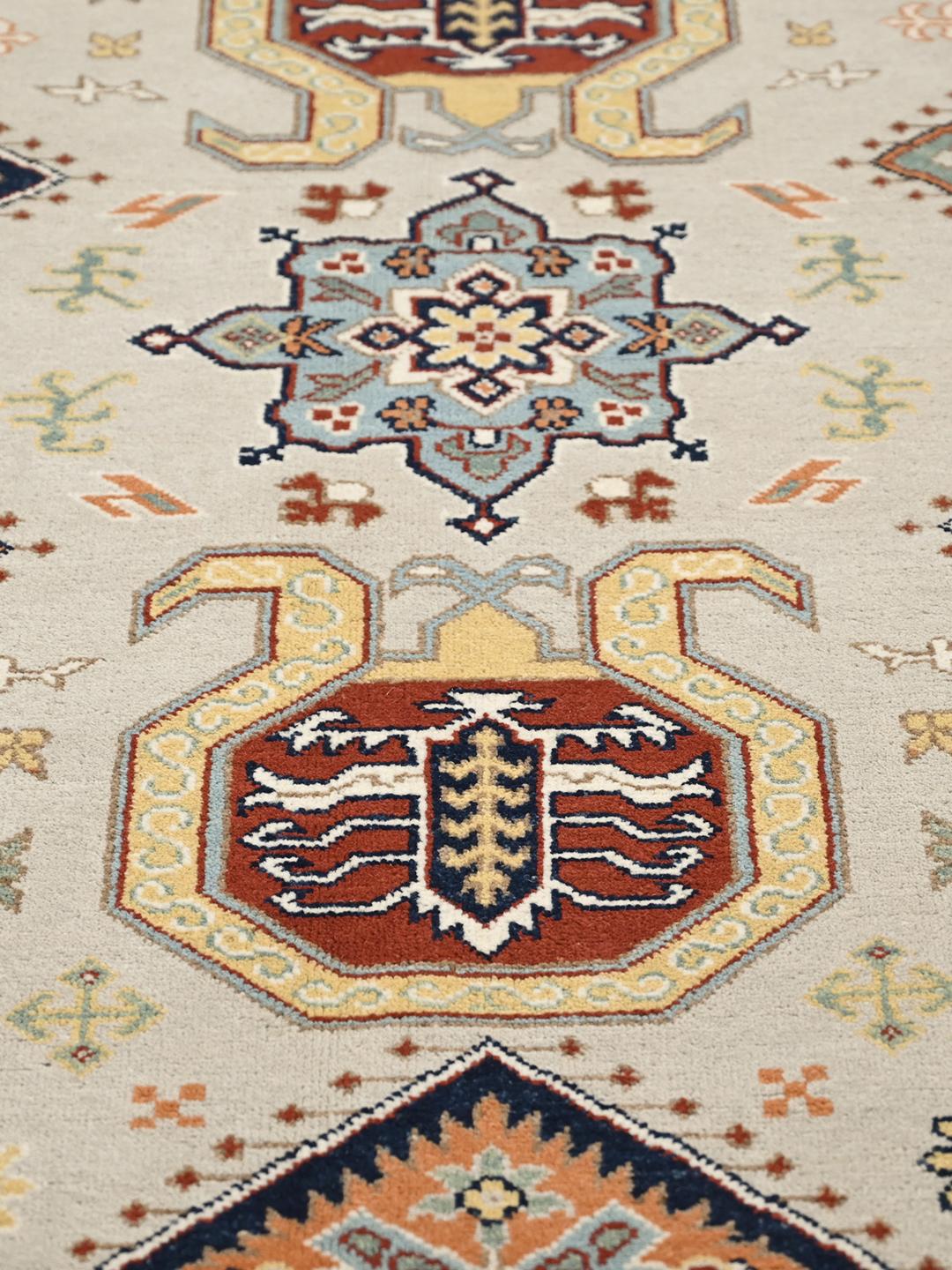 Hand-knotted Kazak Fine wool rug from Afghanistan in beige and multicolor