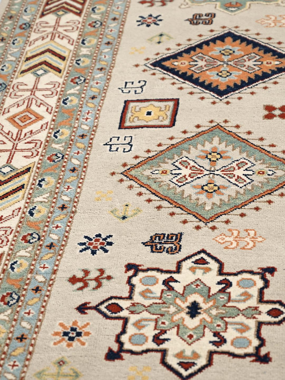 Hand-knotted Kazak Fine wool rug from Afghanistan in beige and multicolor