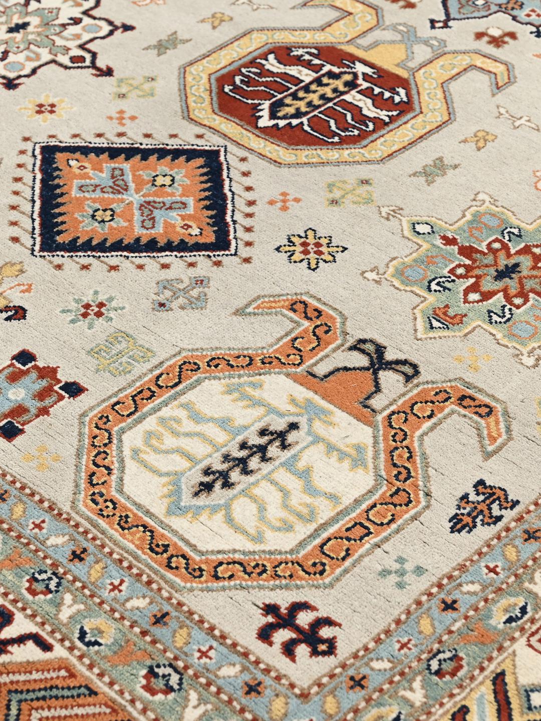 Hand-knotted Kazak Fine wool rug from Afghanistan in beige and multicolor