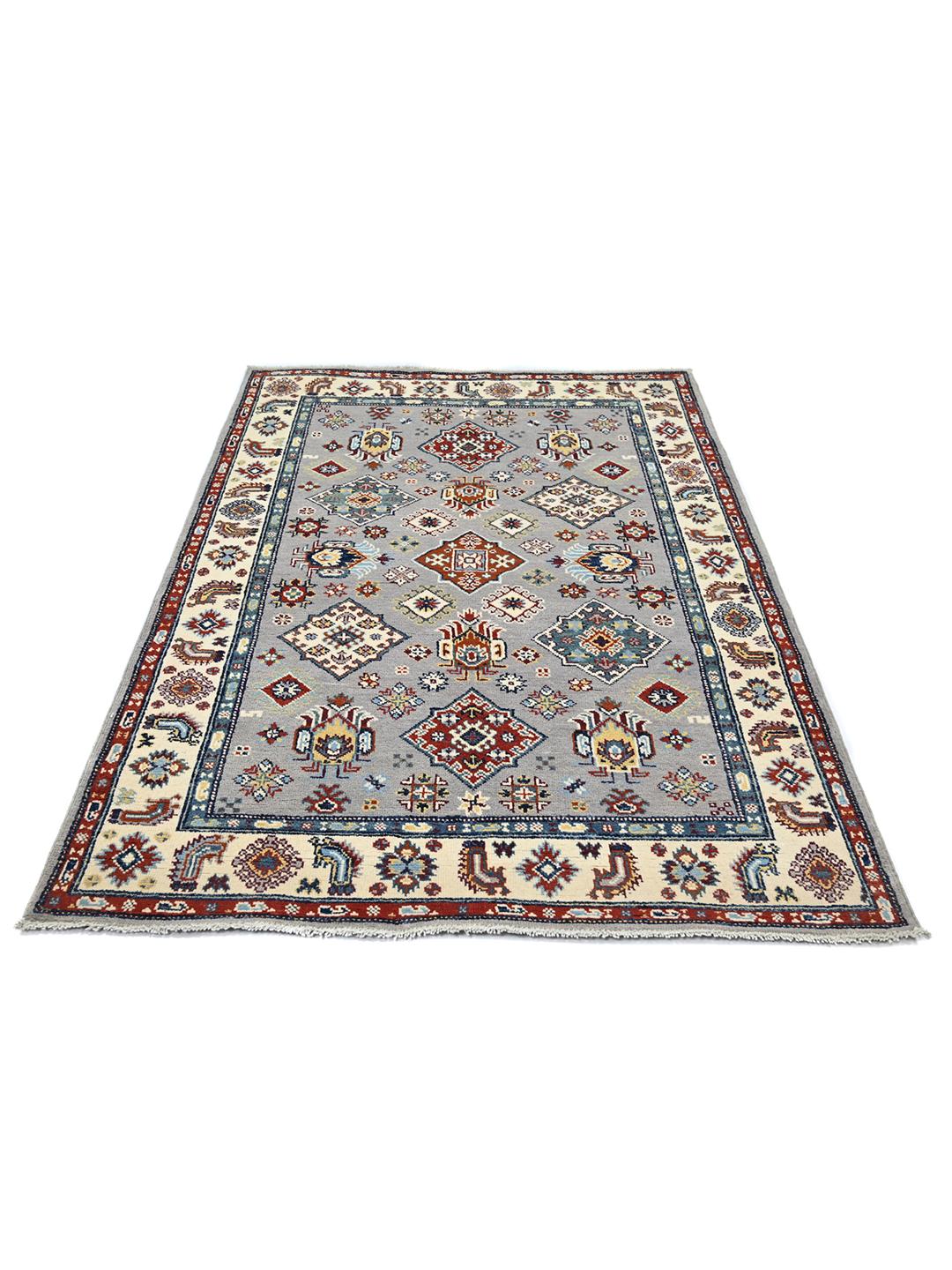 Handgeknüpfter Kazak Fine Teppich aus Afghanistan in Grau und Mehrfarbig