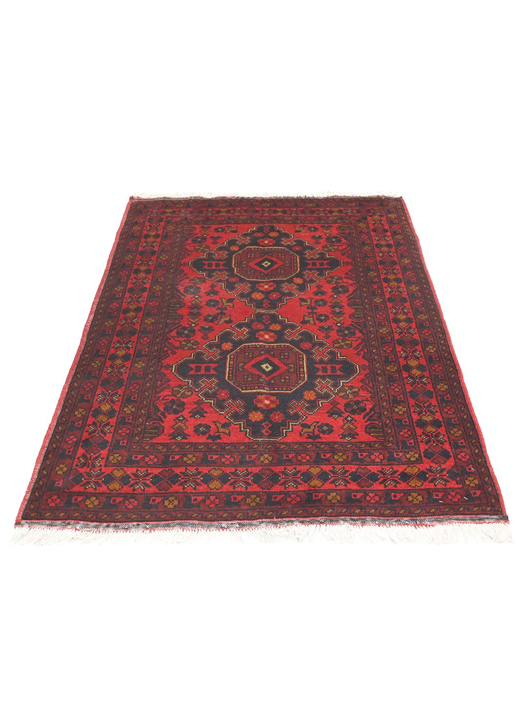Tapis Afghan Khal Mohammadi noué à la main en rouge foncé et gris foncé