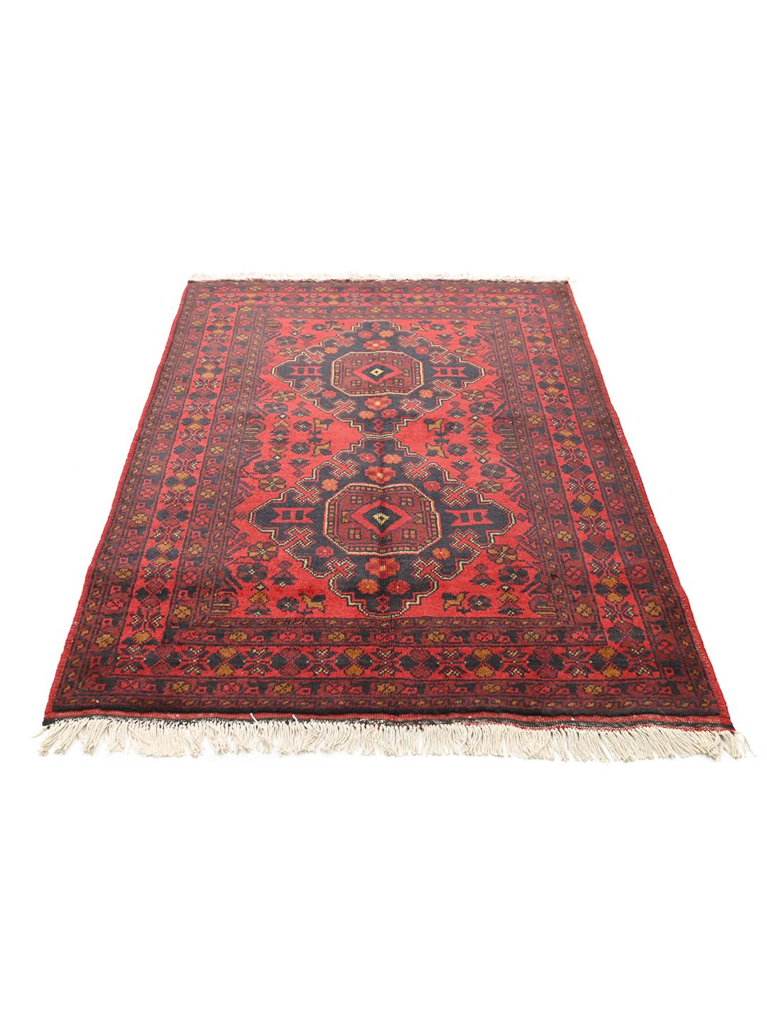 Tapis Afghan Khal Mohammadi noué à la main en rouge foncé et gris foncé
