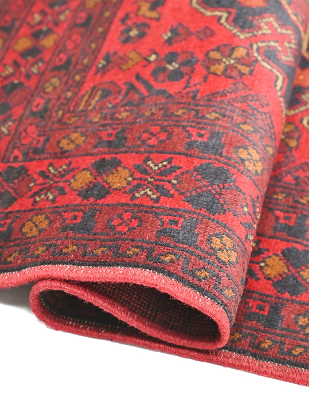 Tapis Afghan Khal Mohammadi noué à la main en rouge foncé et gris foncé