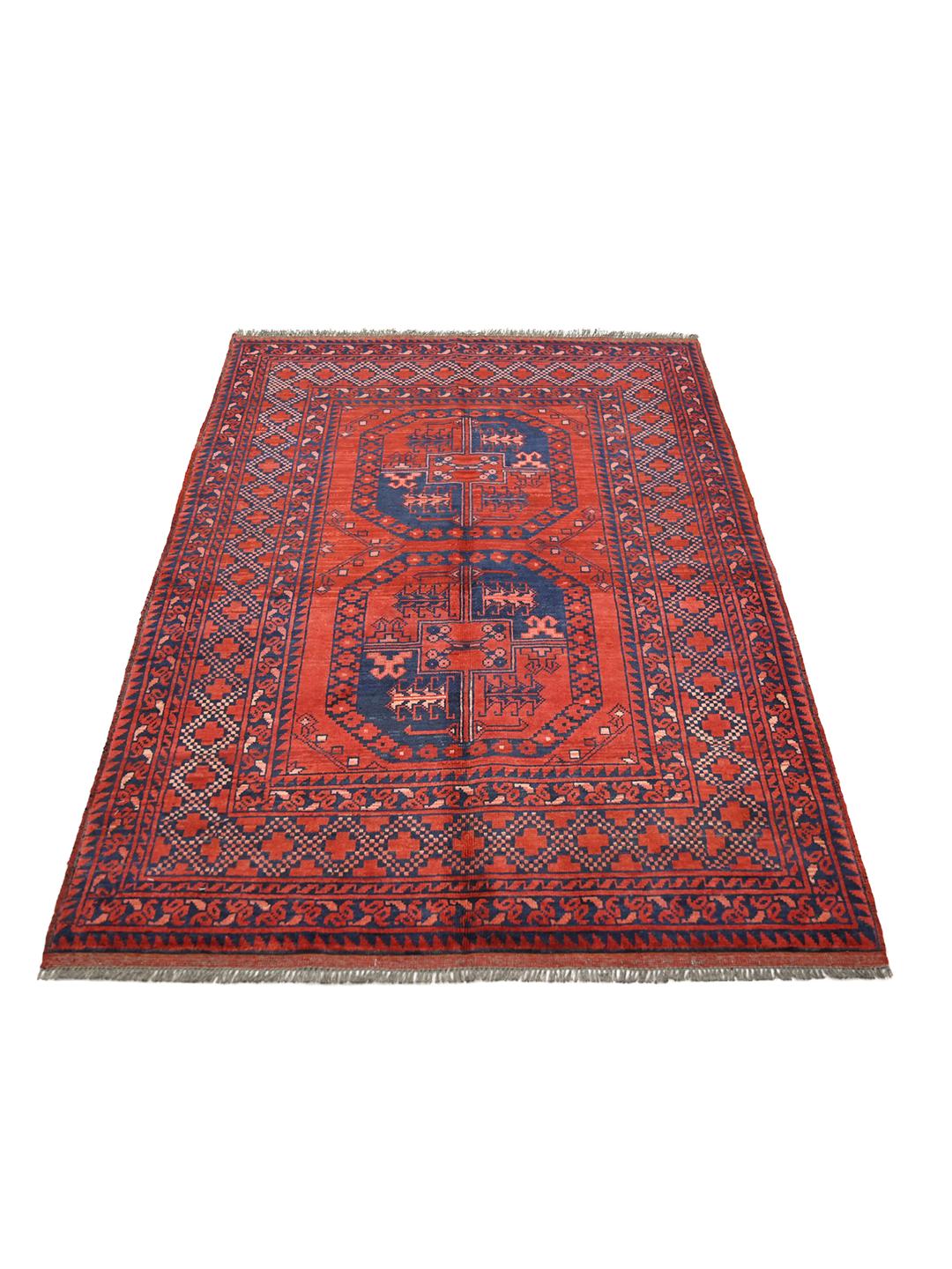 Tapis Afghan Khal Mohammadi noué à la main en rouge foncé et bleu foncé