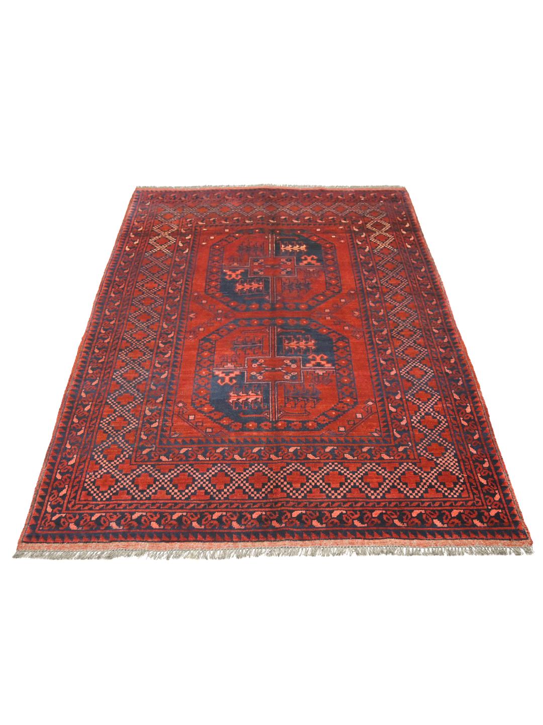 Tapis Afghan Khal Mohammadi noué à la main en rouge foncé et bleu foncé