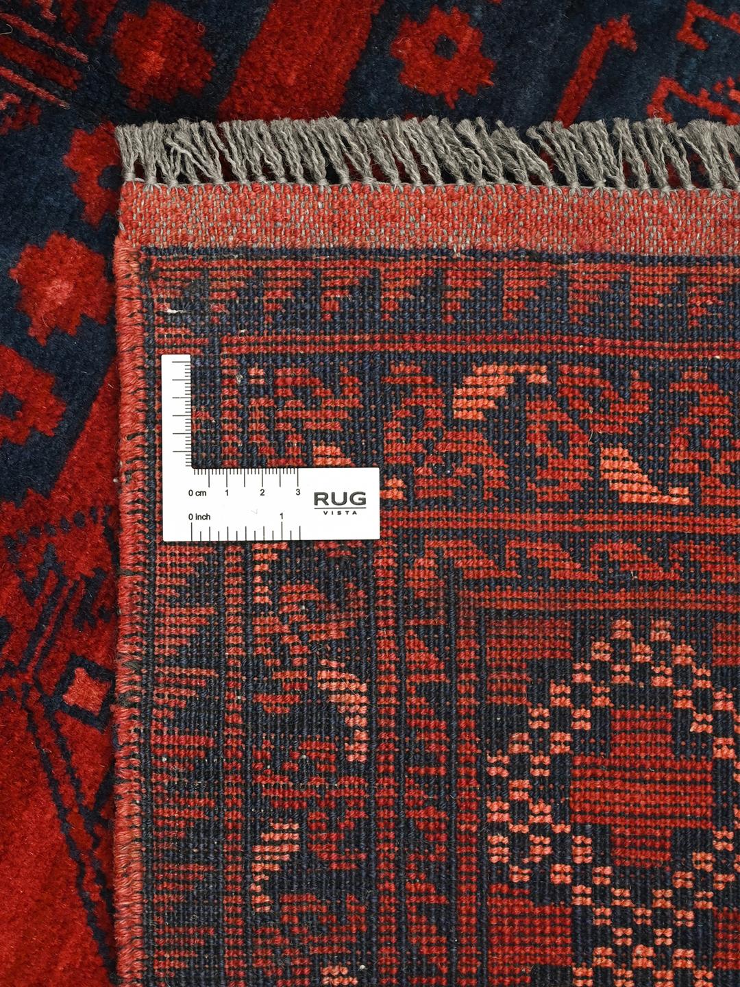 Tapis Afghan Khal Mohammadi noué à la main en rouge foncé et bleu foncé