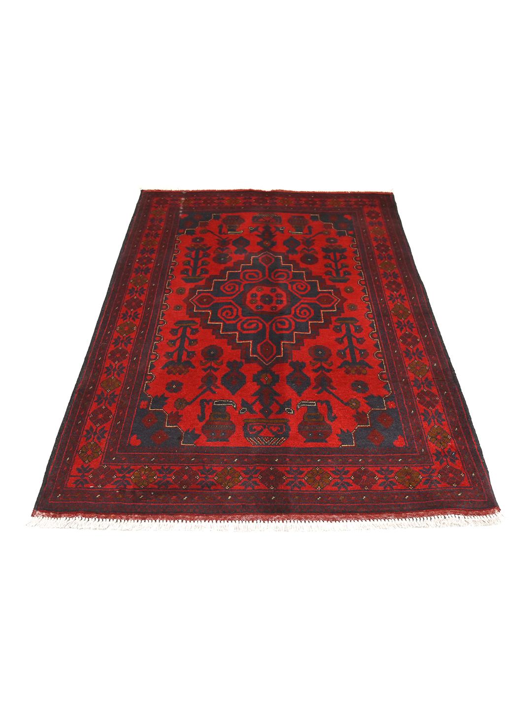 Hand-knotted Afghan Khal Mohammadi wool rug in red and dark blue
