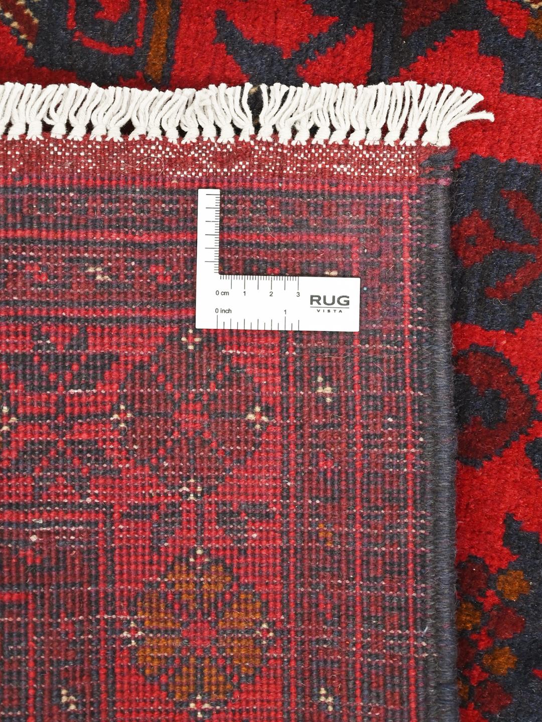 Hand-knotted Afghan Khal Mohammadi wool rug in red and dark blue