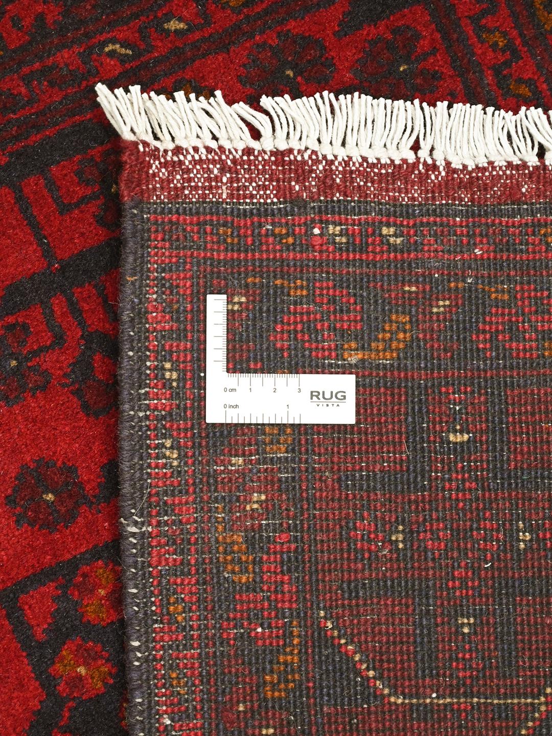 Handgeknoopt Afghaans Khal Mohammadi wollen kleed in rood en donkerblauw
