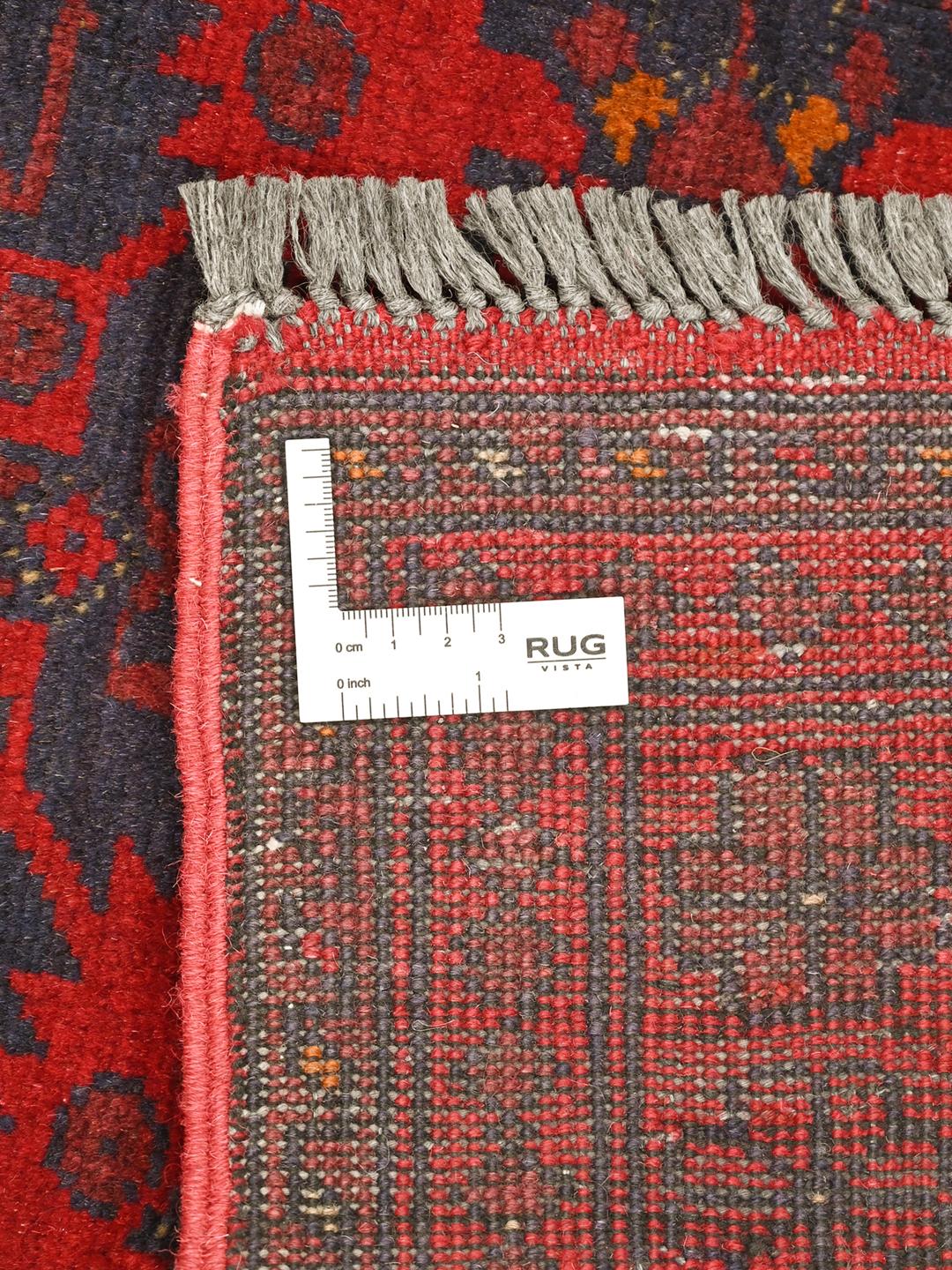 Handgeknoopt Afghaans Khal Mohammadi wollen tapijt in rood en donkerblauw