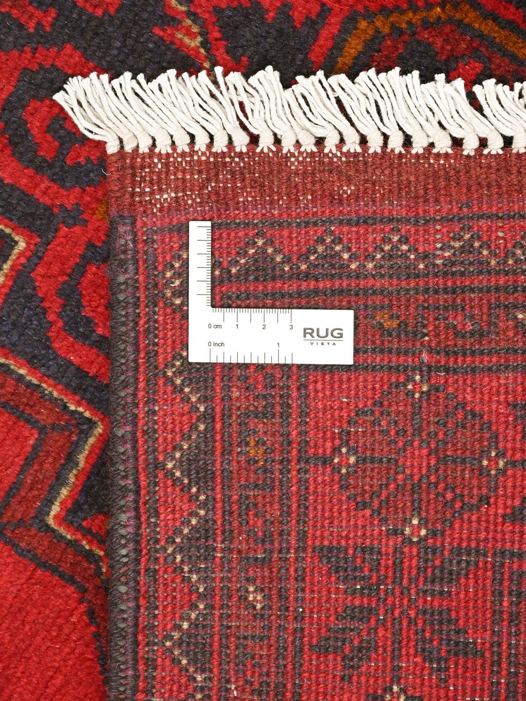 Handgeknoopt rood Afghaans Khal Mohammadi-kleed met donkergrijze tribale patronen