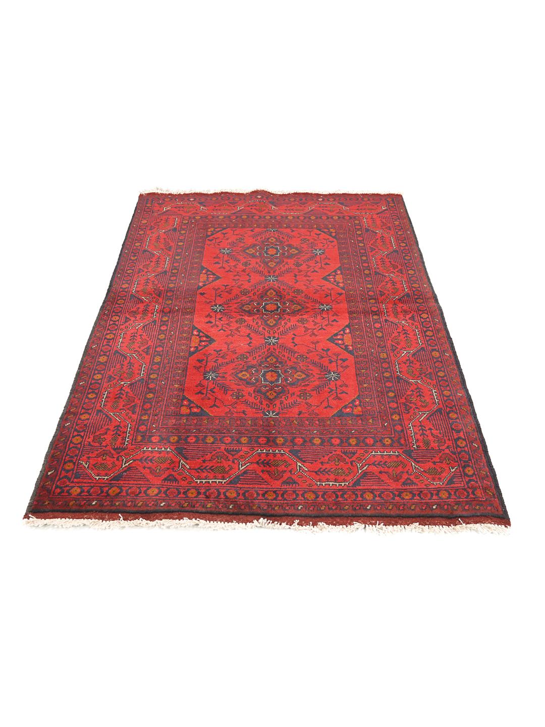 Hand-knotted Afghan Khal Mohammadi wool rug in red and black