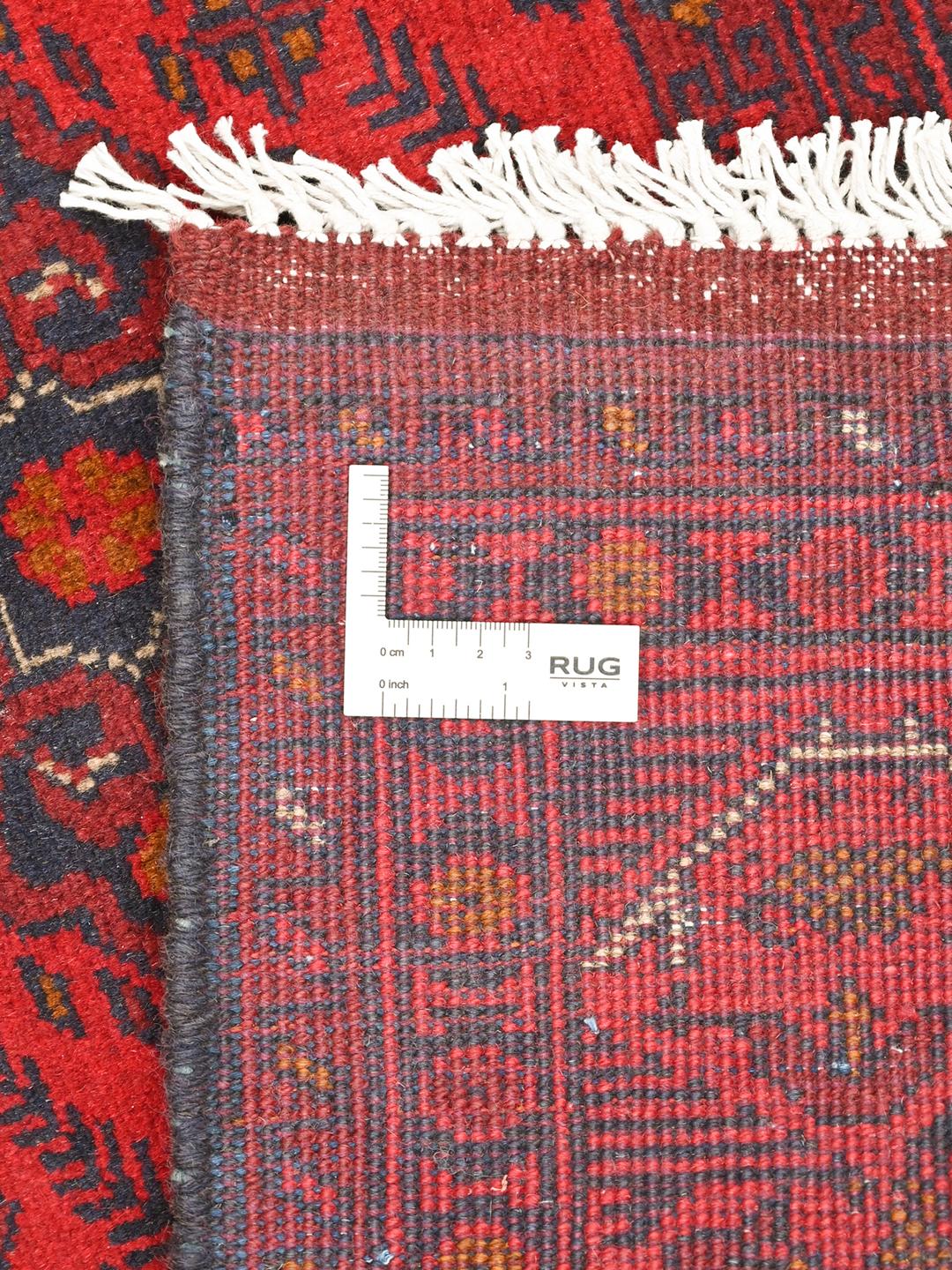 Hand-knotted Afghan Khal Mohammadi wool rug in red and black