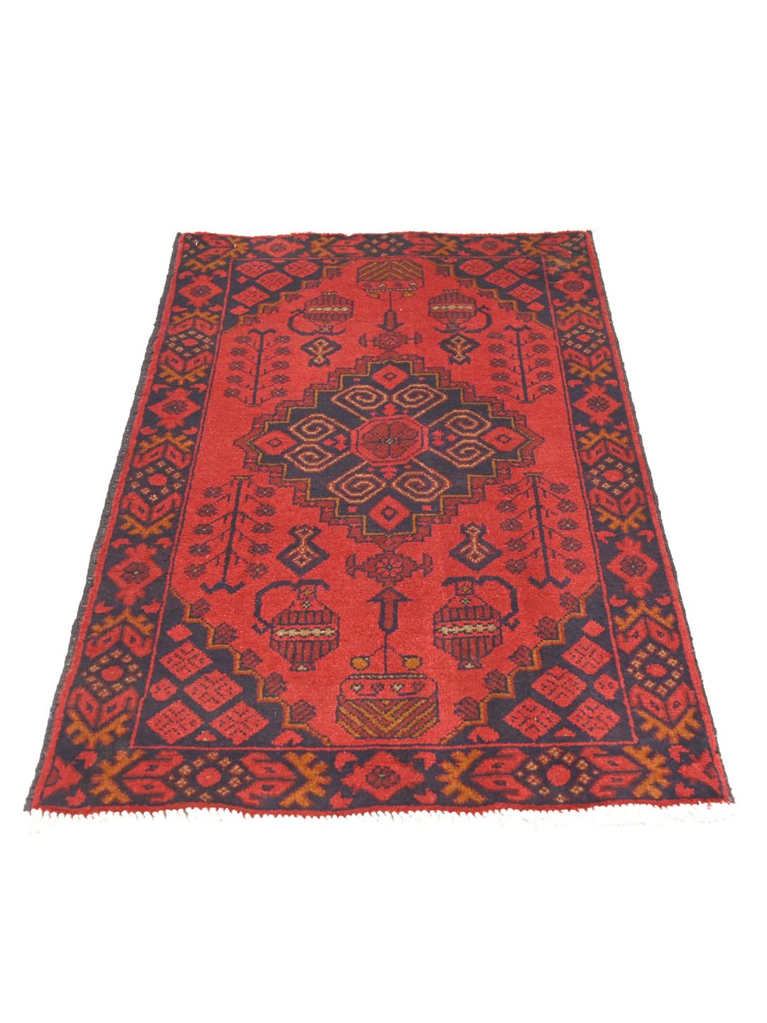 Hand-knotted Afghan Khal Mohammadi rug in red and black