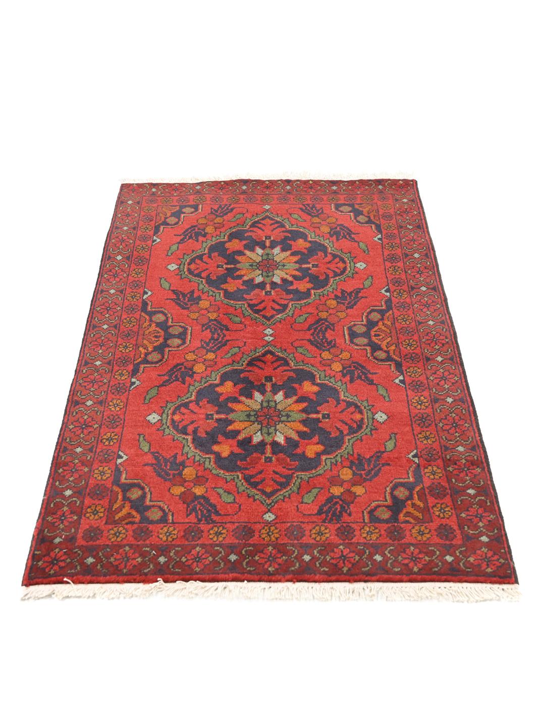 Hand-knotted Afghan Khal Mohammadi rug in red and dark blue