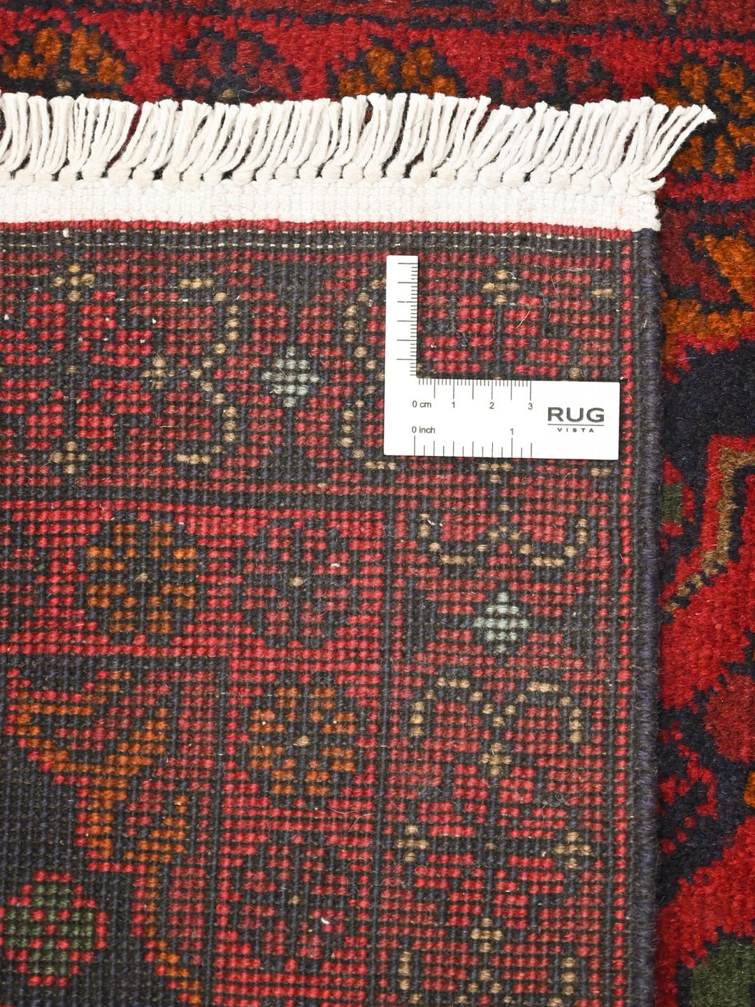 Hand-knotted Afghan Khal Mohammadi rug in red and dark blue