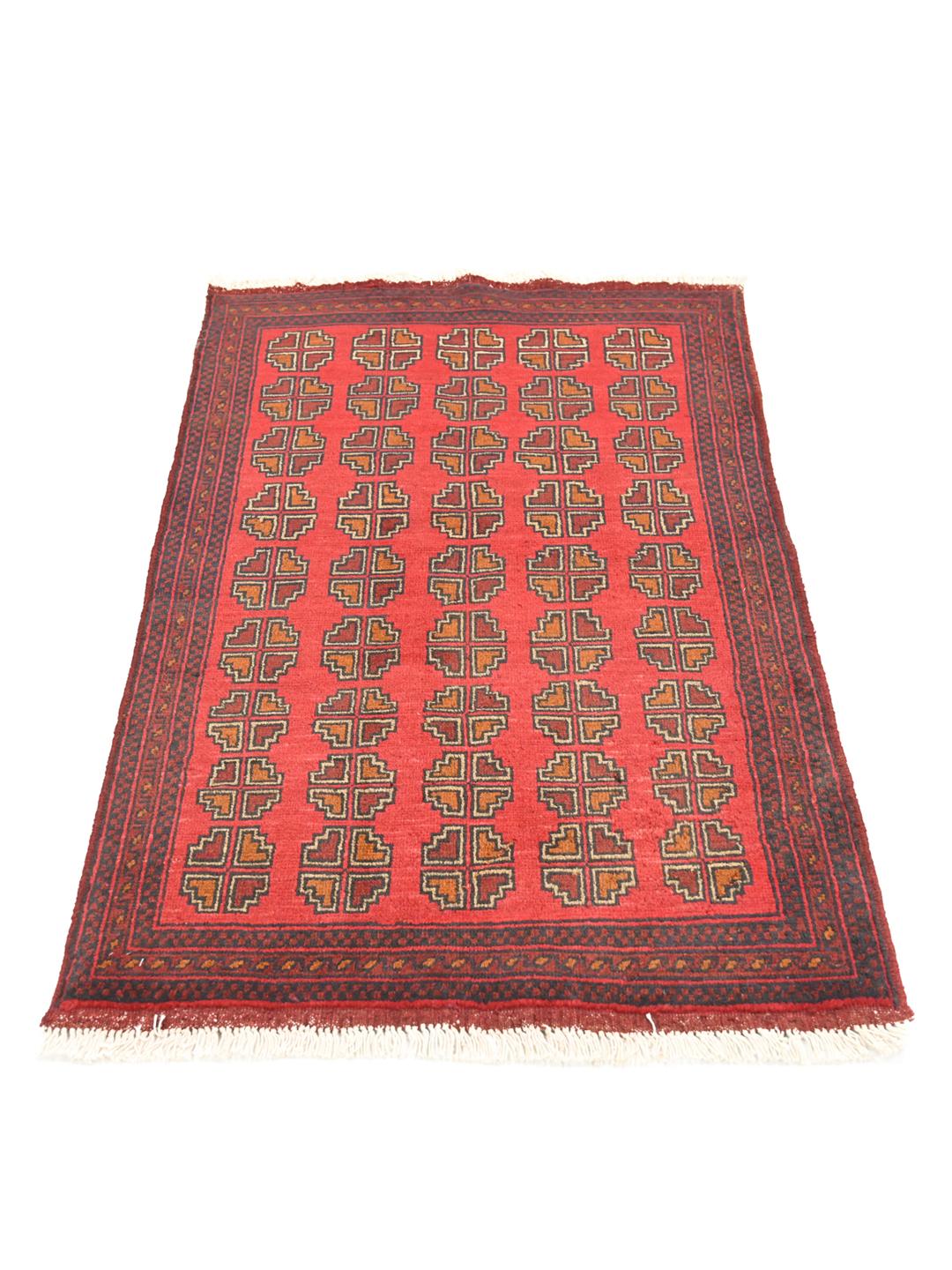 Hand-knotted Afghan Khal Mohammadi wool rug in red and dark-blue
