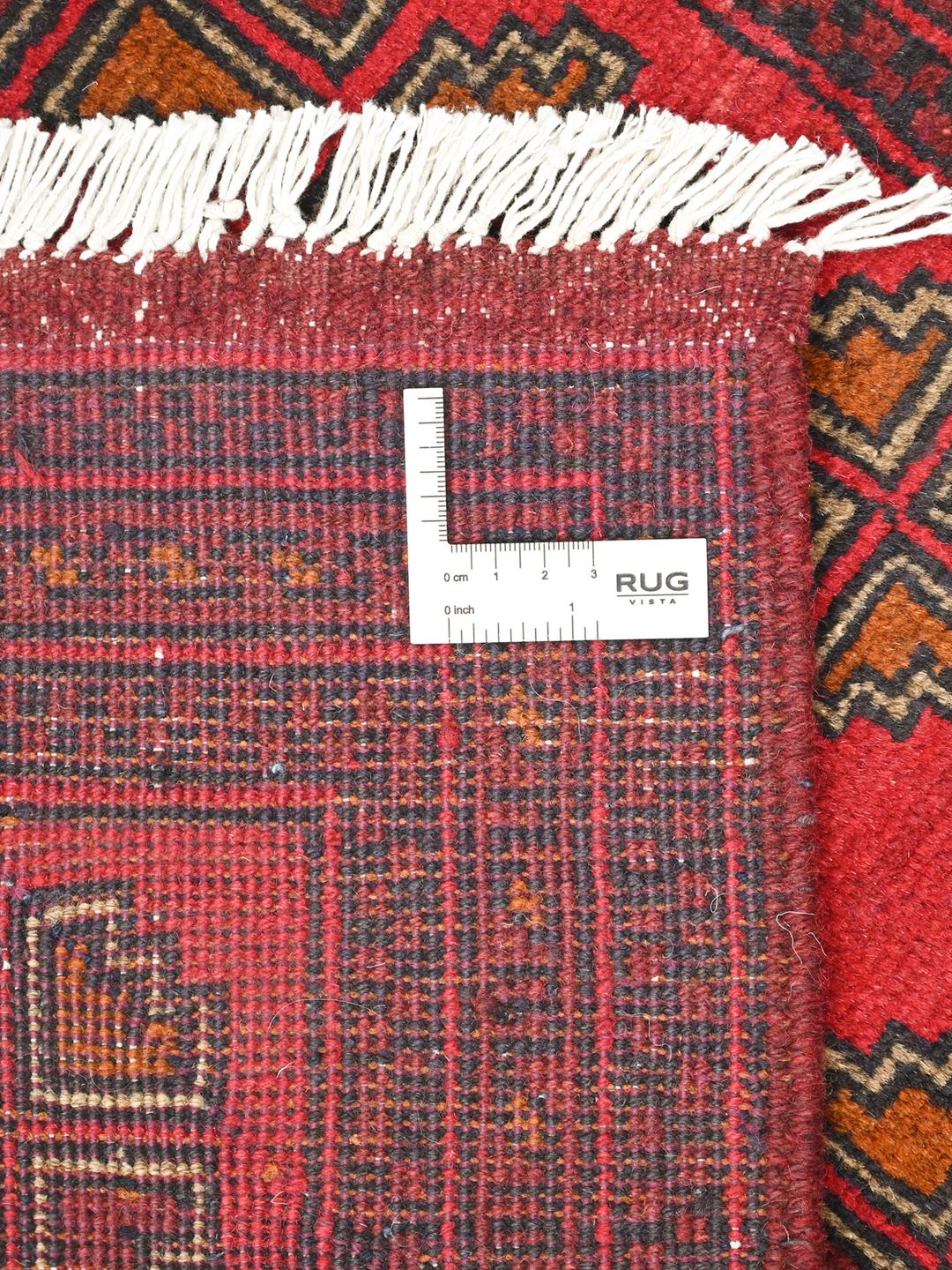 Hand-knotted Afghan Khal Mohammadi wool rug in red and dark-blue