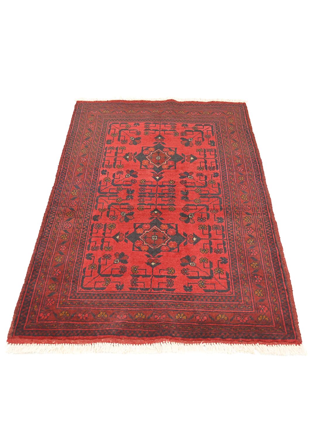 Hand-knotted Afghan Khal Mohammadi rug in red and black