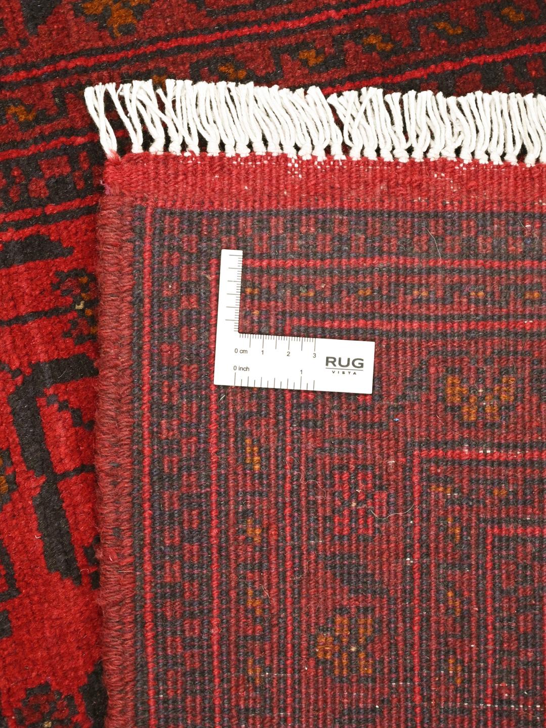 Hand-knotted Afghan Khal Mohammadi rug in red and black