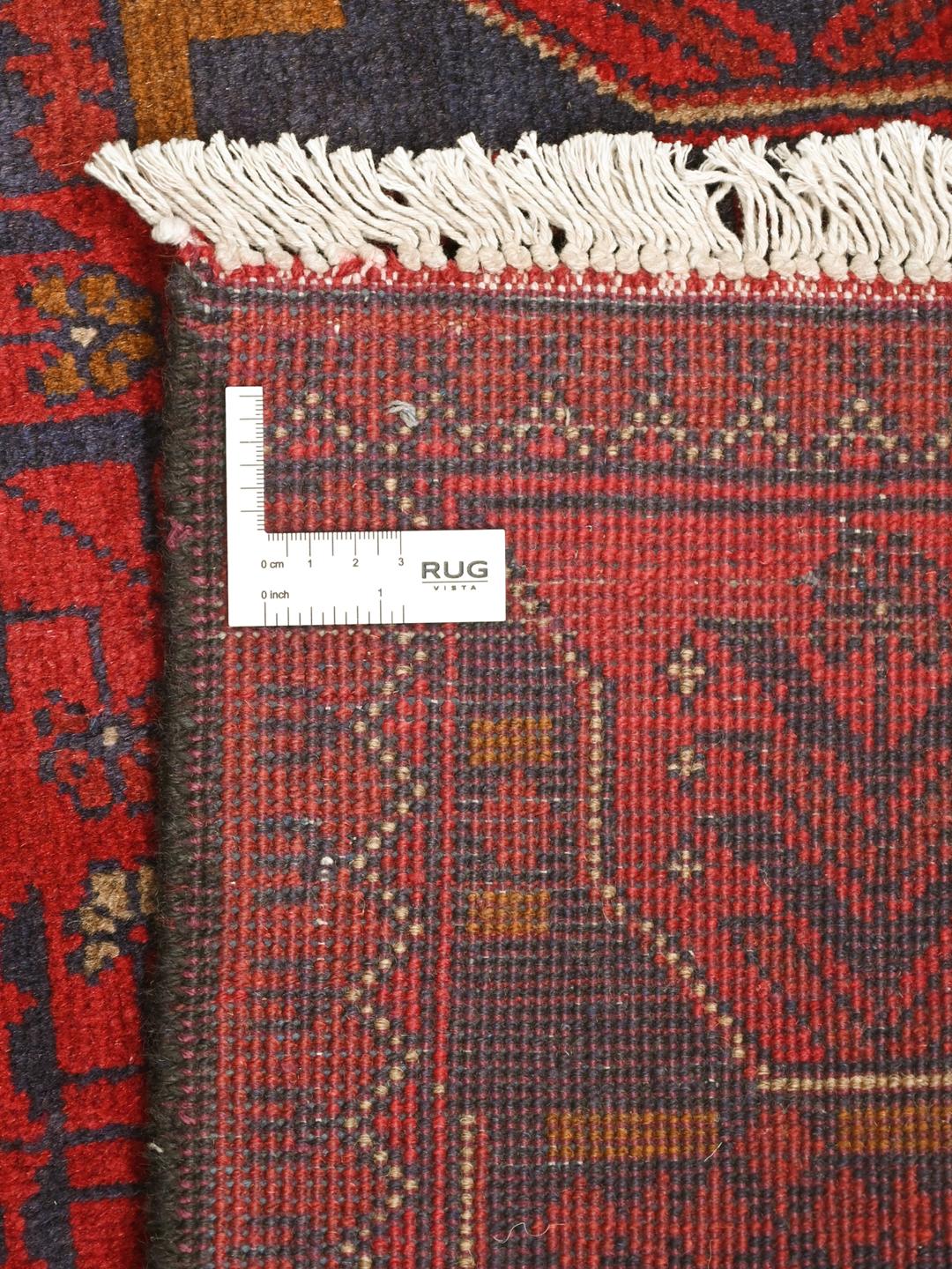 Tapis en laine rouge et bleu foncé noué à la main provenant d'Afghanistan
