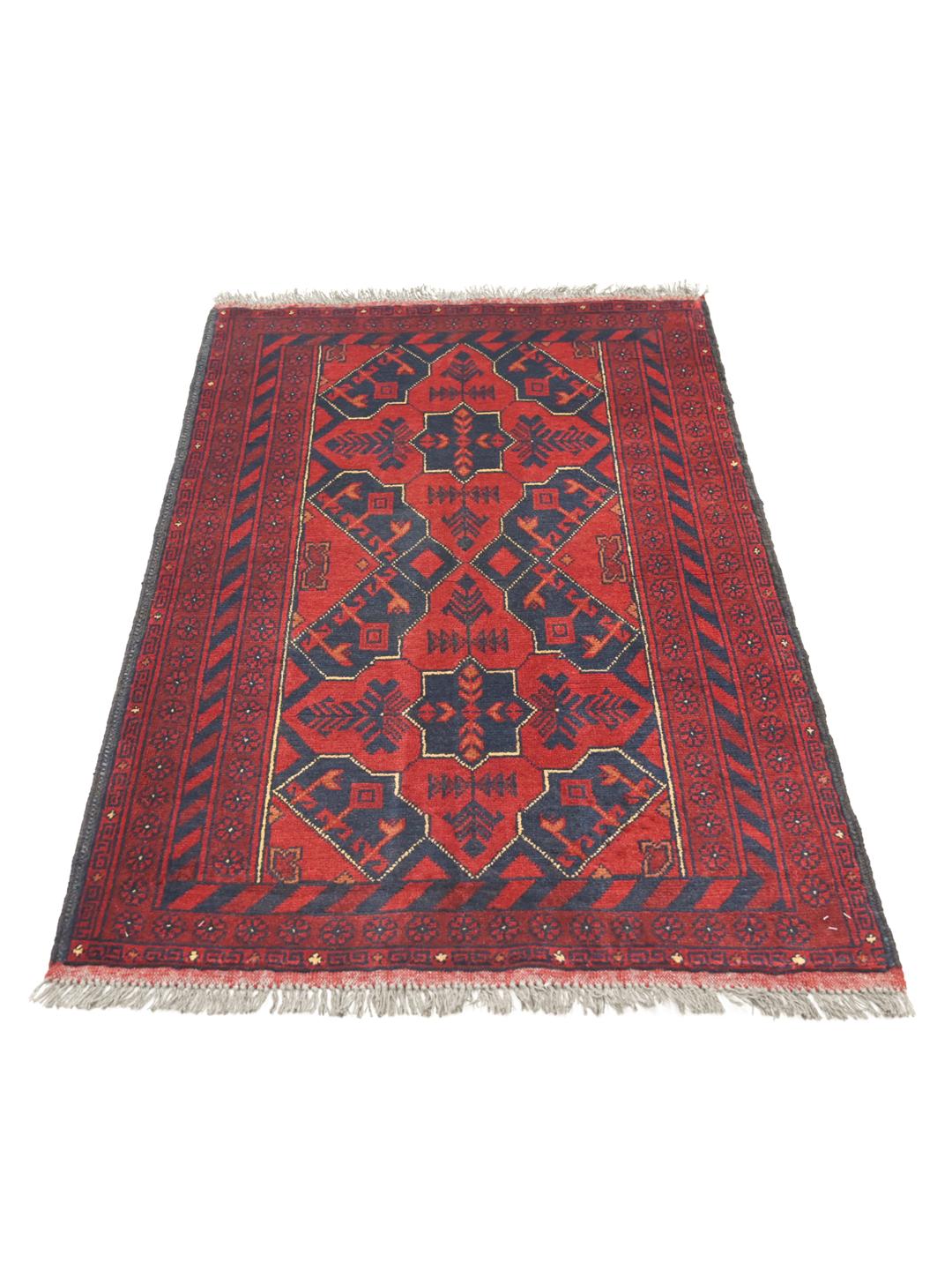 Tapis Afghan Khal Mohammadi noué à la main en laine rouge et bleu foncé