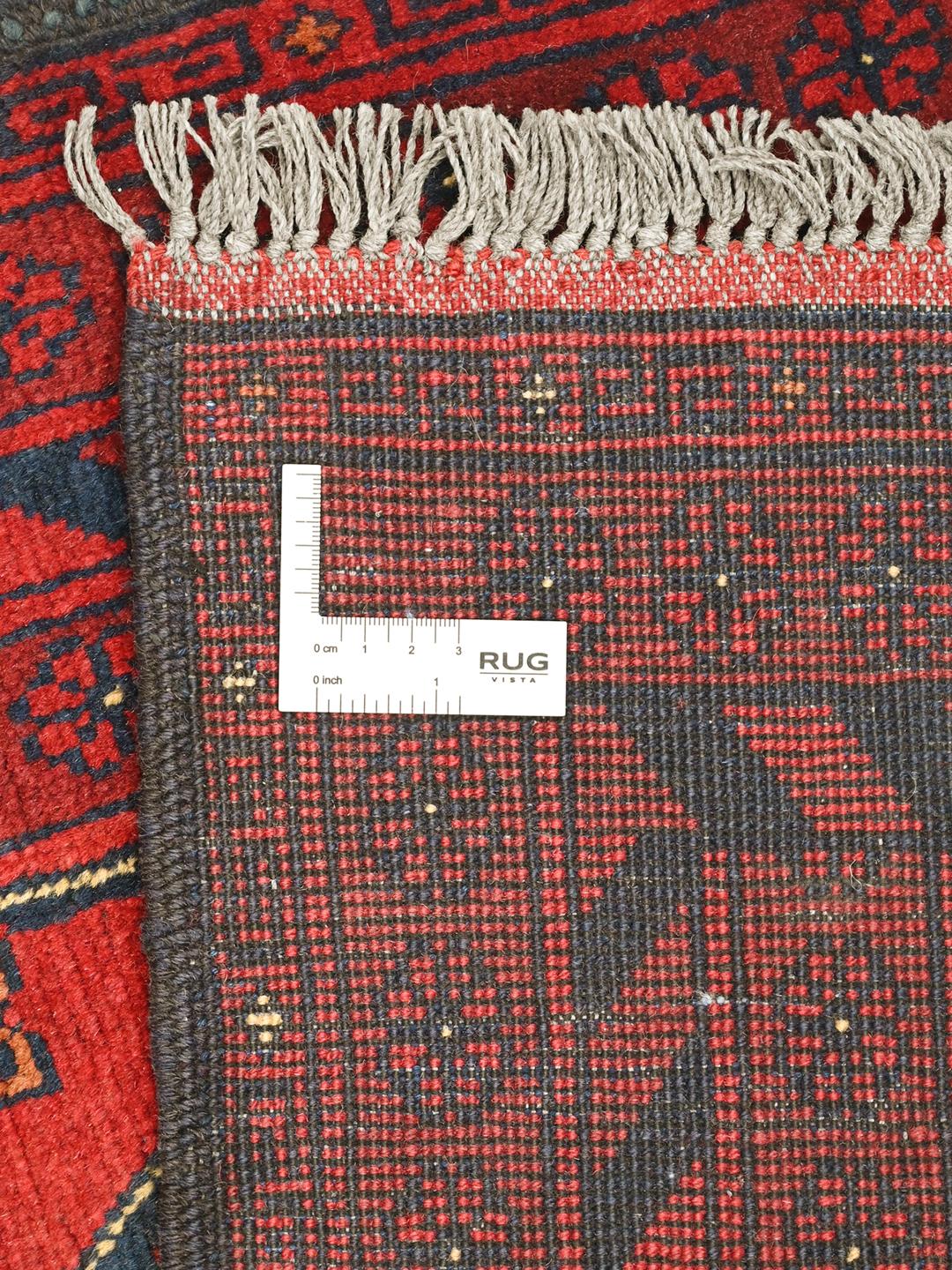 Tapis Afghan Khal Mohammadi noué à la main en laine rouge et bleu foncé