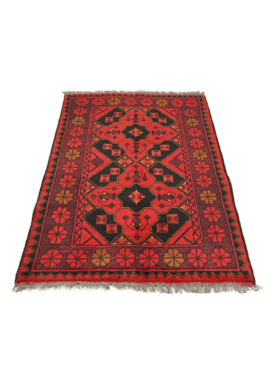 Hand-knotted Afghan Khal Mohammadi rug in red and black