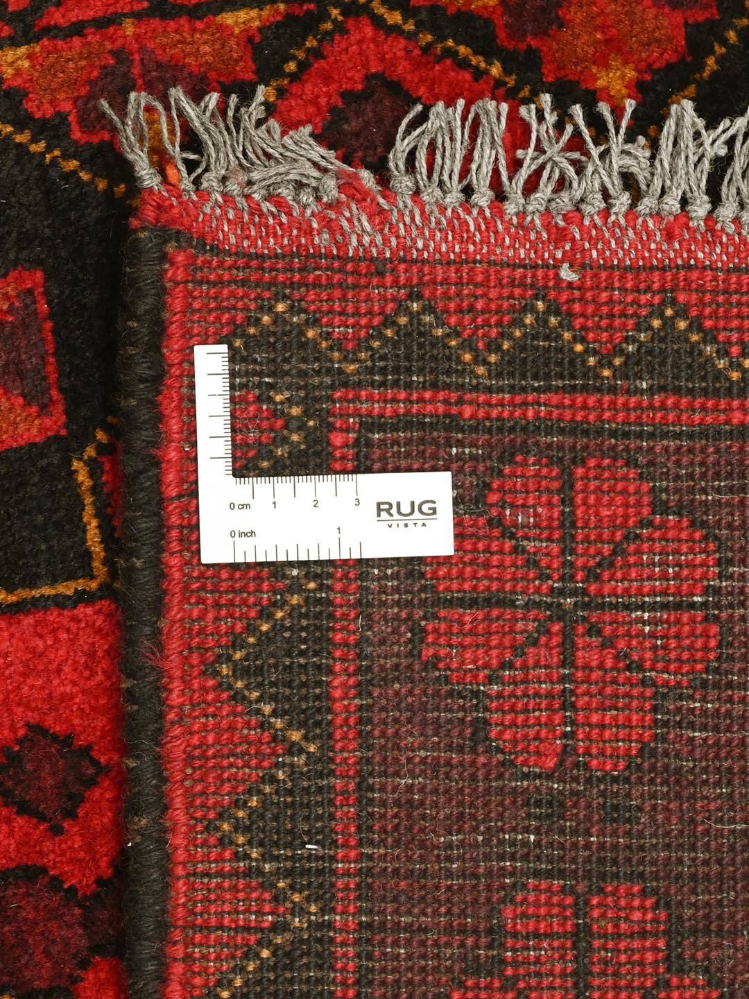 Hand-knotted Afghan Khal Mohammadi rug in red and black