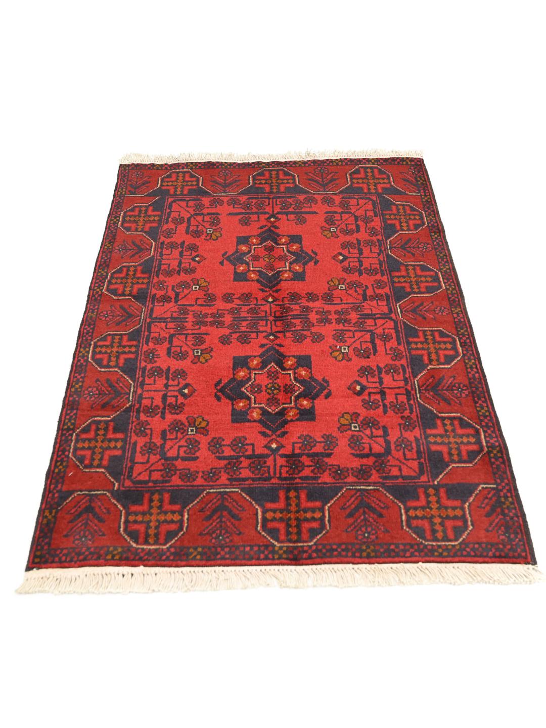 Hand-knotted Afghan Khal Mohammadi wool rug in red and dark blue