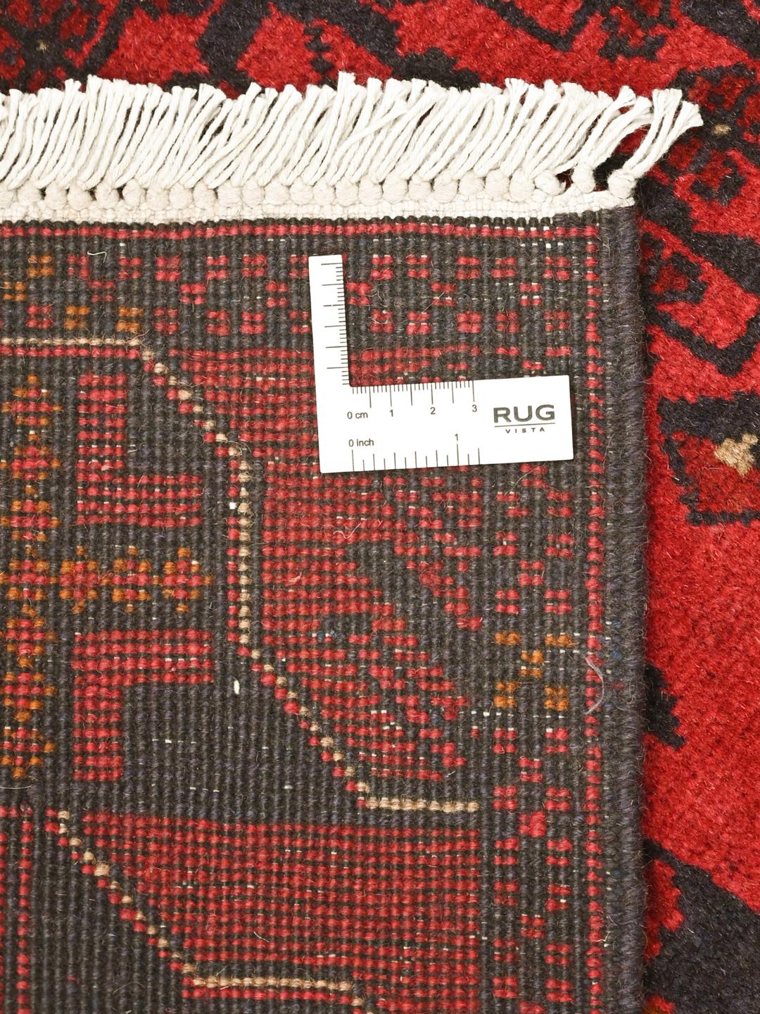 Hand-knotted Afghan Khal Mohammadi wool rug in red and dark blue