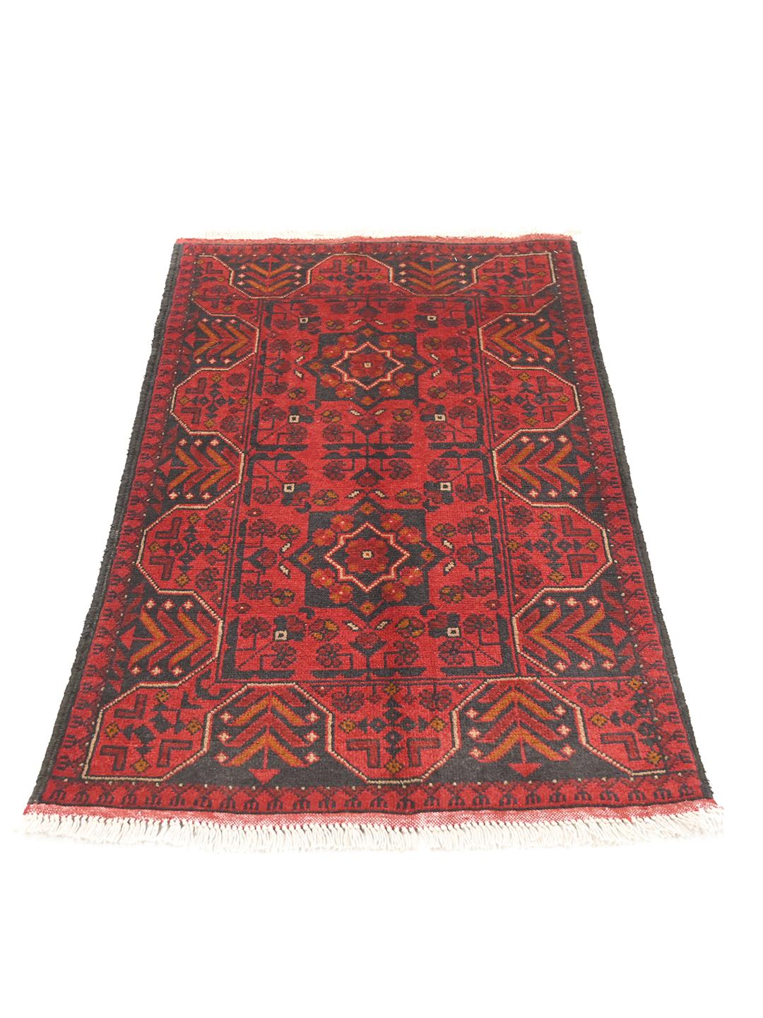 Tapis Afghan Khal Mohammadi noué à la main en rouge et gris foncé