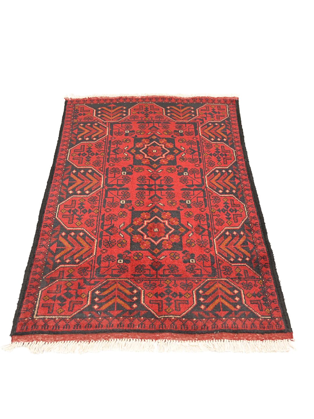 Tapis Afghan Khal Mohammadi noué à la main en rouge et gris foncé