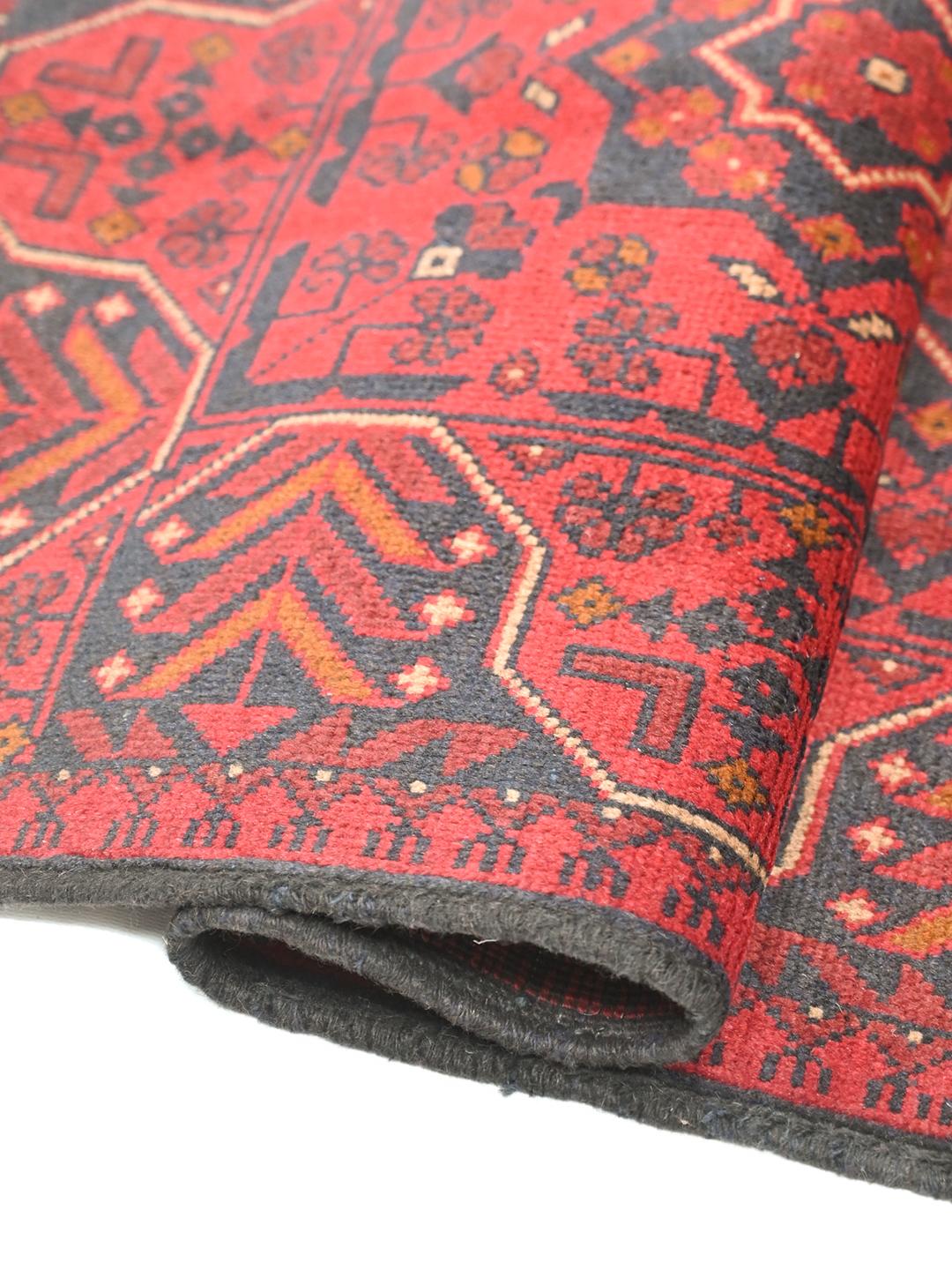 Tapis Afghan Khal Mohammadi noué à la main en rouge et gris foncé
