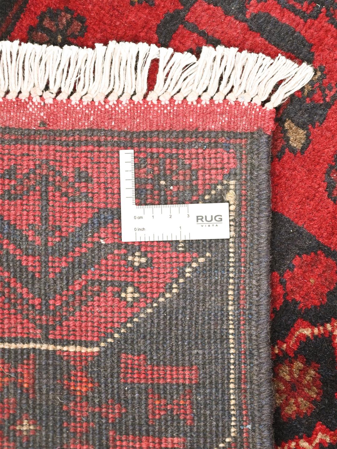 Handgeknoopt rood en donkerblauw Afghaans Khal Mohammadi wollen tapijt met medaillons