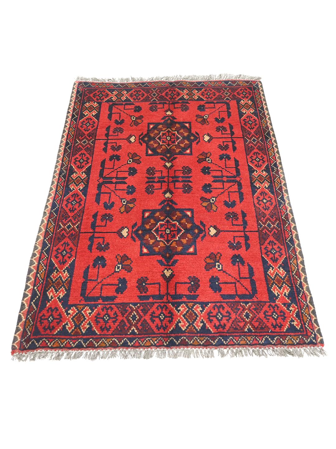 Tapis Afghan Khal Mohammadi noué à la main en rouge et bleu foncé