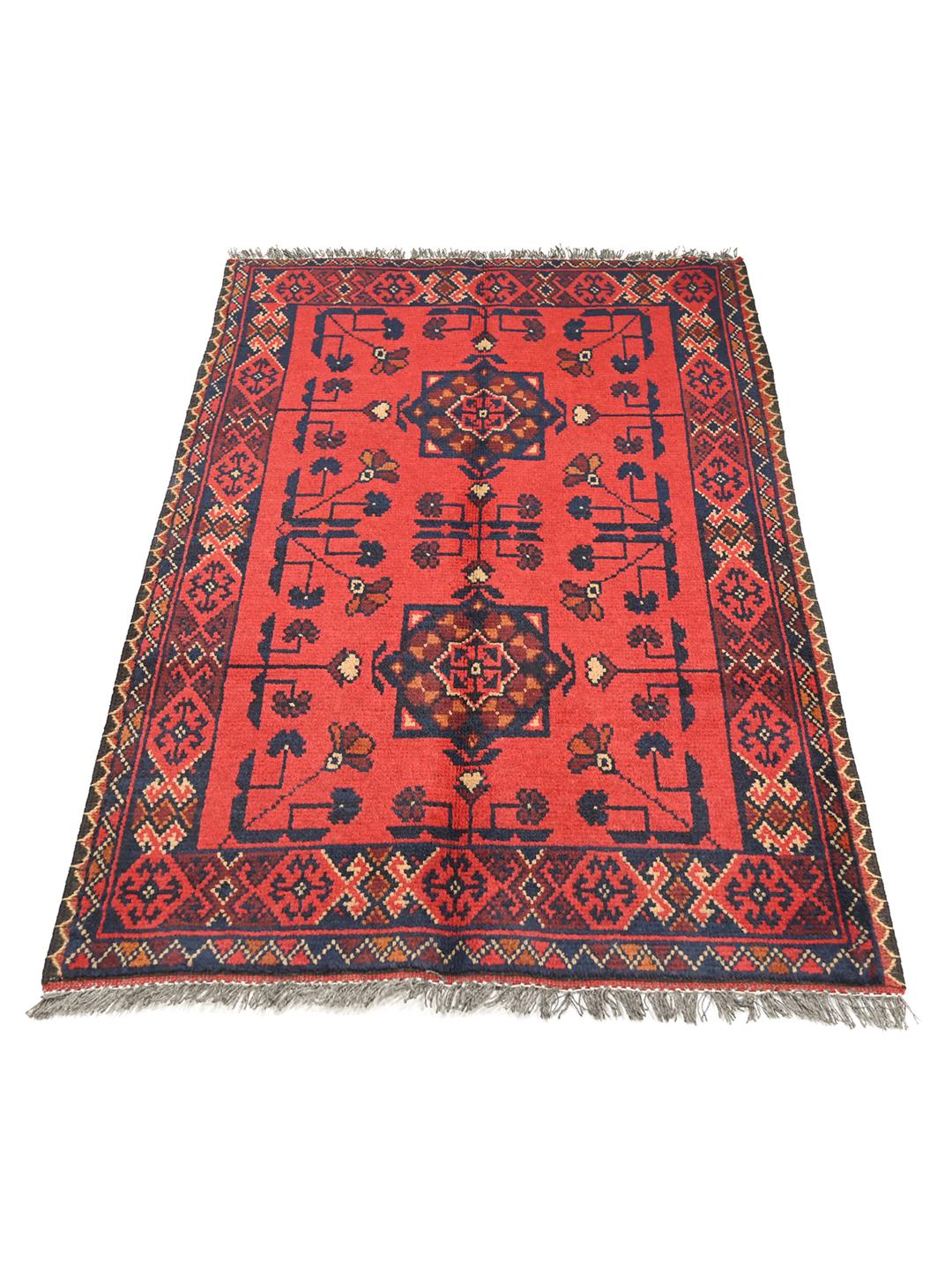 Tapis Afghan Khal Mohammadi noué à la main en rouge et bleu foncé