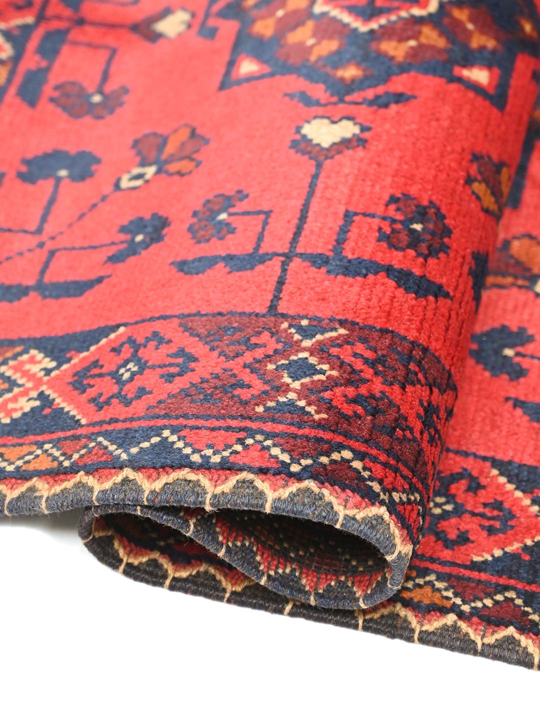 Tapis Afghan Khal Mohammadi noué à la main en rouge et bleu foncé