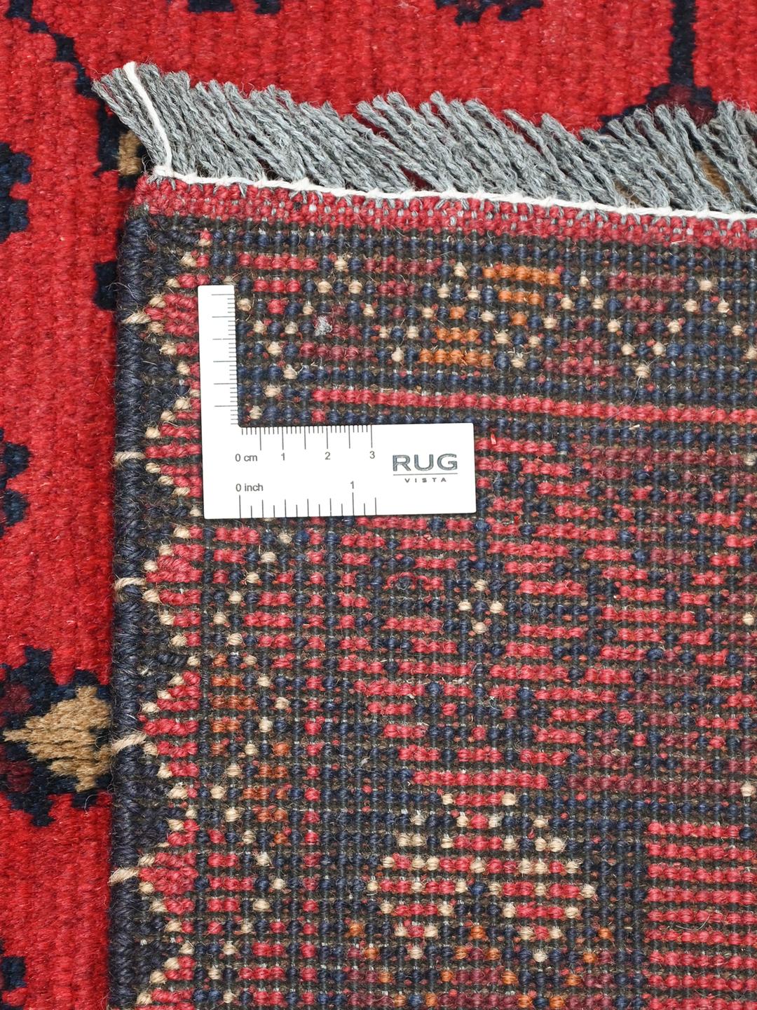 Tapis Afghan Khal Mohammadi noué à la main en rouge et bleu foncé